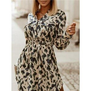 Printed Button Front Long Sleeve Dress